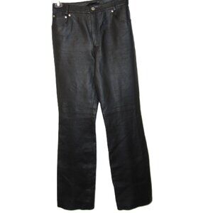 Newport News Jeanology 8 Tall Thick Leather Pants Black Straight Boot Leg EUC